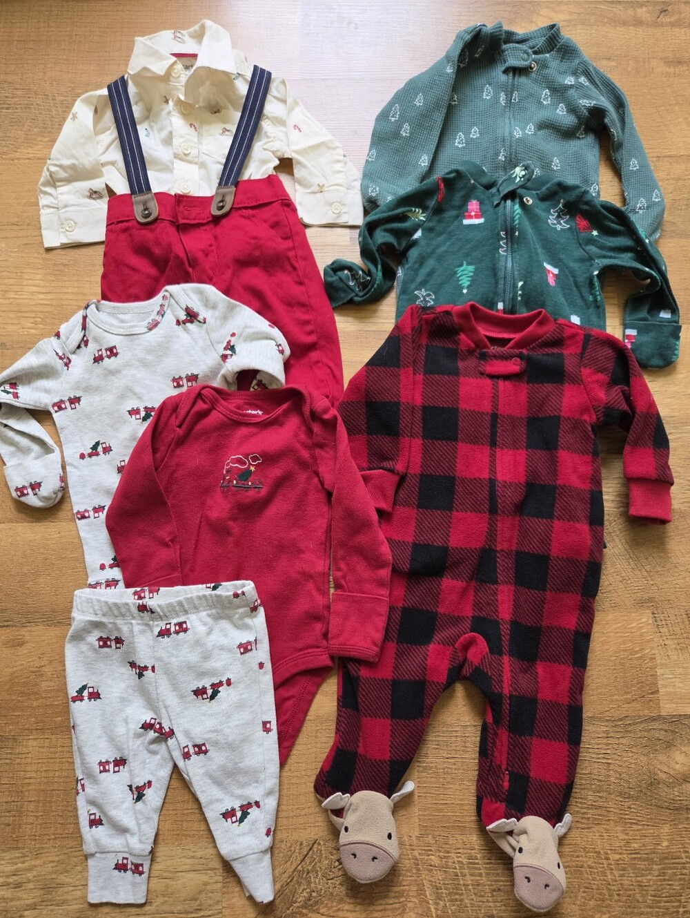 Carter's Baby Boy Christmas Lot - Holiday Outfits & Zipper Footies